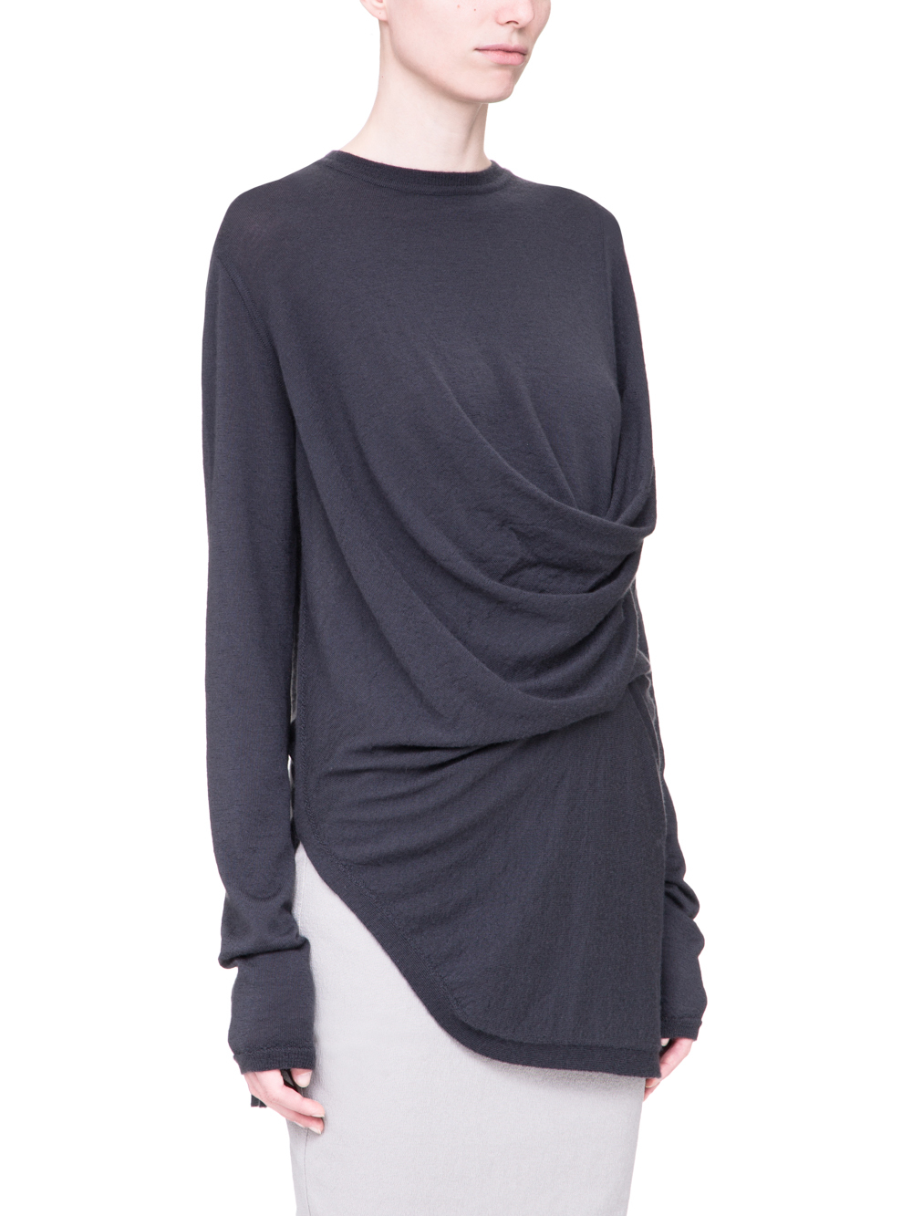 RICK OWENS SS19 BABEL DRAPED KNIT SWEATER IN BLUEJAY BLUE CASHMERE