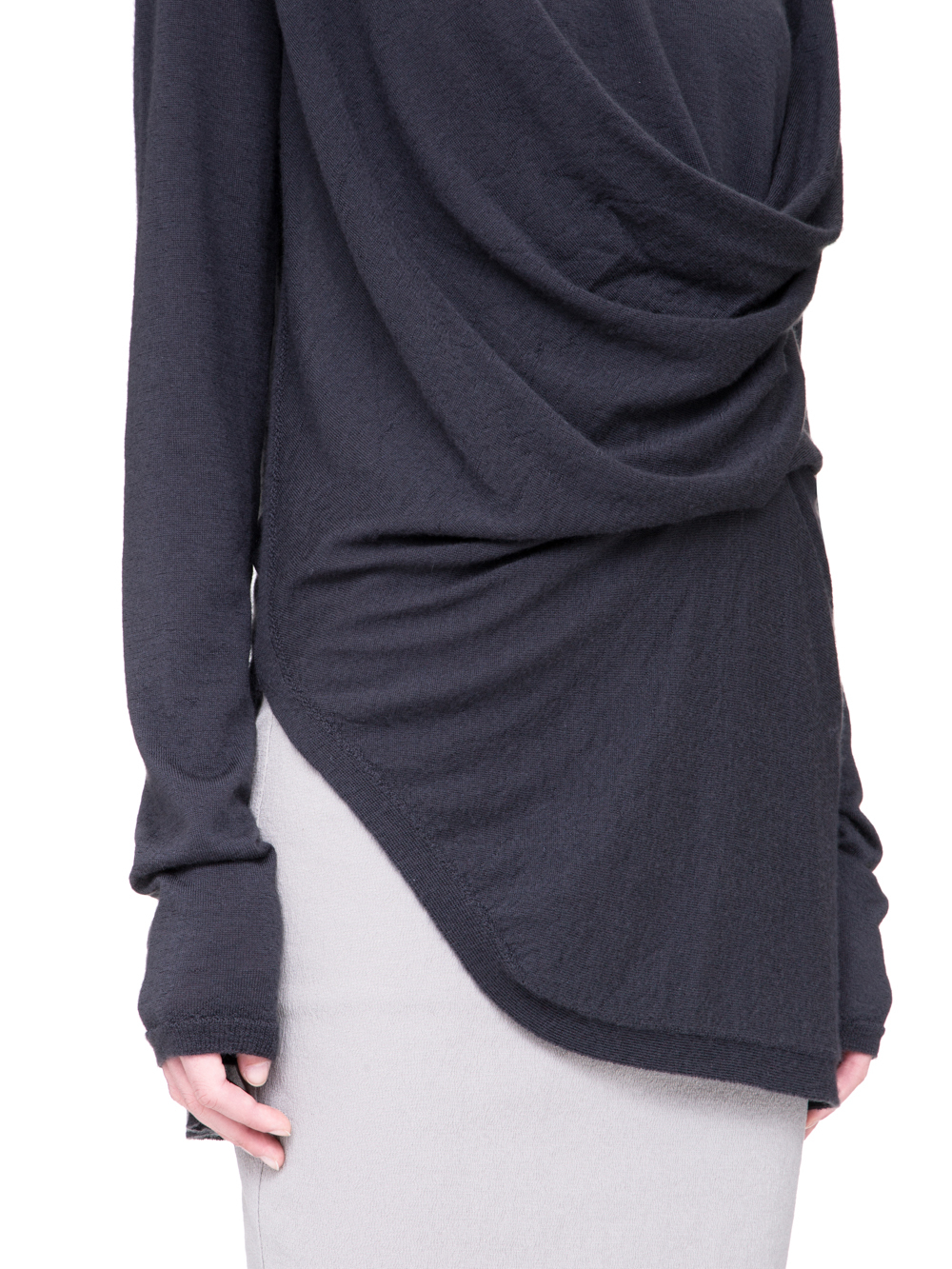 RICK OWENS SS19 BABEL DRAPED KNIT SWEATER IN BLUEJAY BLUE CASHMERE
