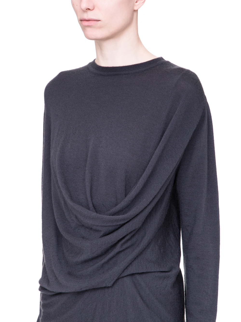 RICK OWENS SS19 BABEL DRAPED KNIT SWEATER IN BLUEJAY BLUE CASHMERE