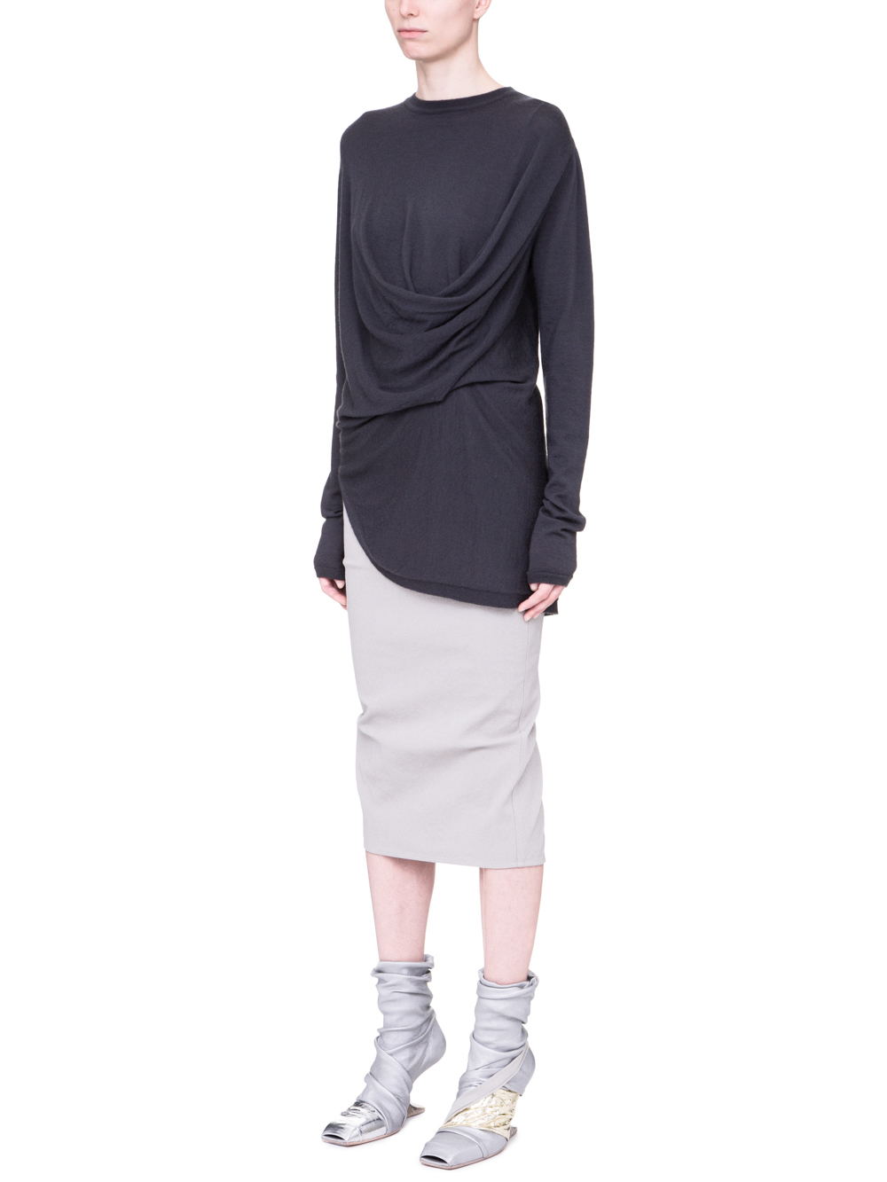 RICK OWENS SS19 BABEL DRAPED KNIT SWEATER IN BLUEJAY BLUE CASHMERE