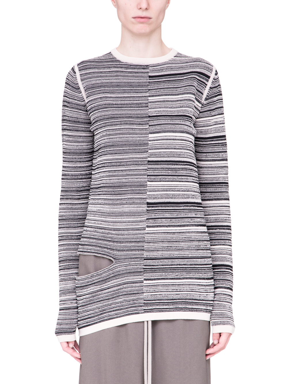 RICK OWENS SS19 BABEL SUB SHRED MIX SWEATER IN BLACK AND NATURAL BEIGE