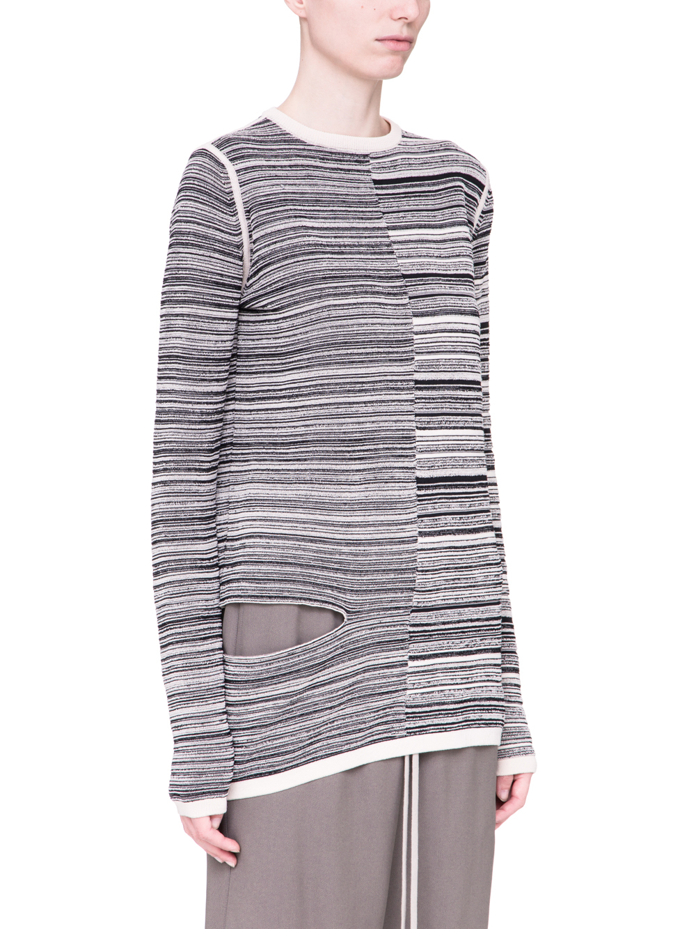 RICK OWENS SS19 BABEL SUB SHRED MIX SWEATER IN BLACK AND NATURAL BEIGE