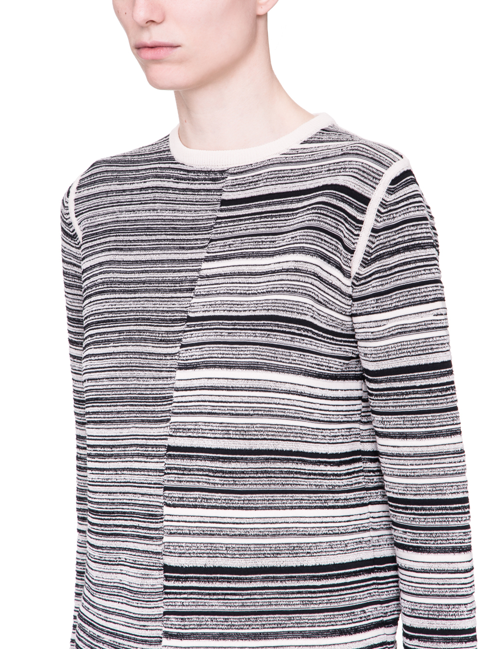 RICK OWENS SS19 BABEL SUB SHRED MIX SWEATER IN BLACK AND NATURAL BEIGE