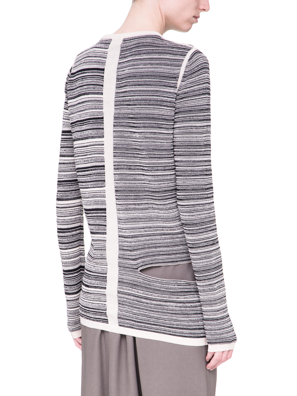RICK OWENS SS19 BABEL SUB SHRED MIX SWEATER IN BLACK AND NATURAL BEIGE