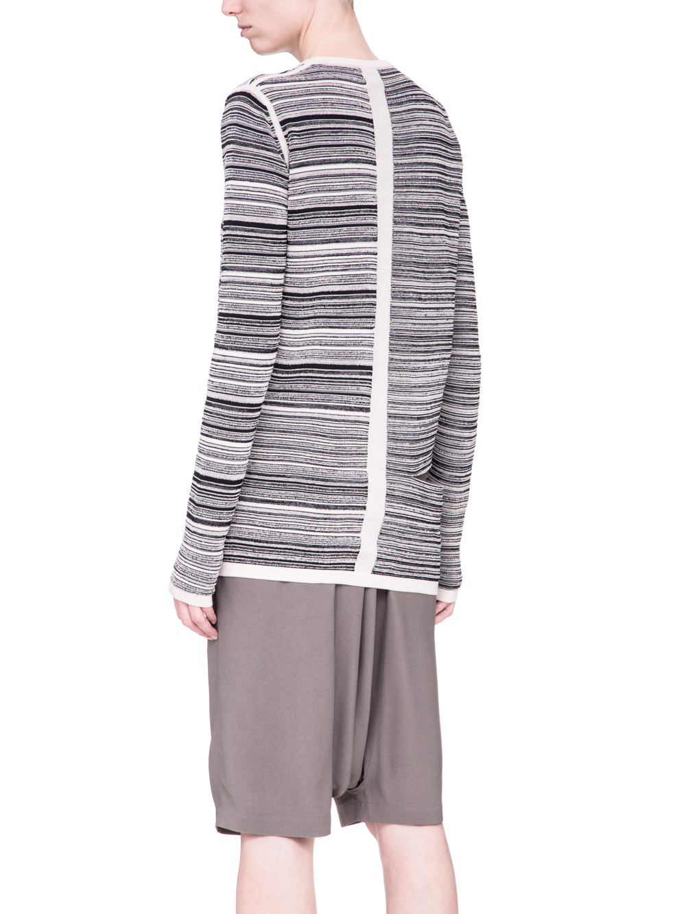 RICK OWENS SS19 BABEL SUB SHRED MIX SWEATER IN BLACK AND NATURAL BEIGE