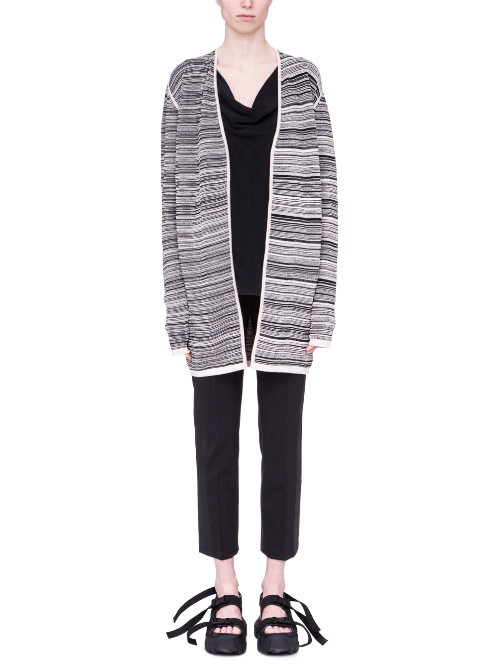 RICK OWENS SS19 BABEL DIRT CARDIGAN IN BLACK AND NATURAL BEIGE