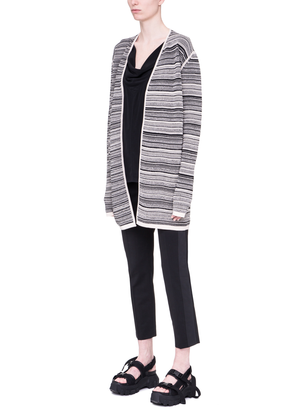 RICK OWENS SS19 BABEL DIRT CARDIGAN IN BLACK AND NATURAL BEIGE