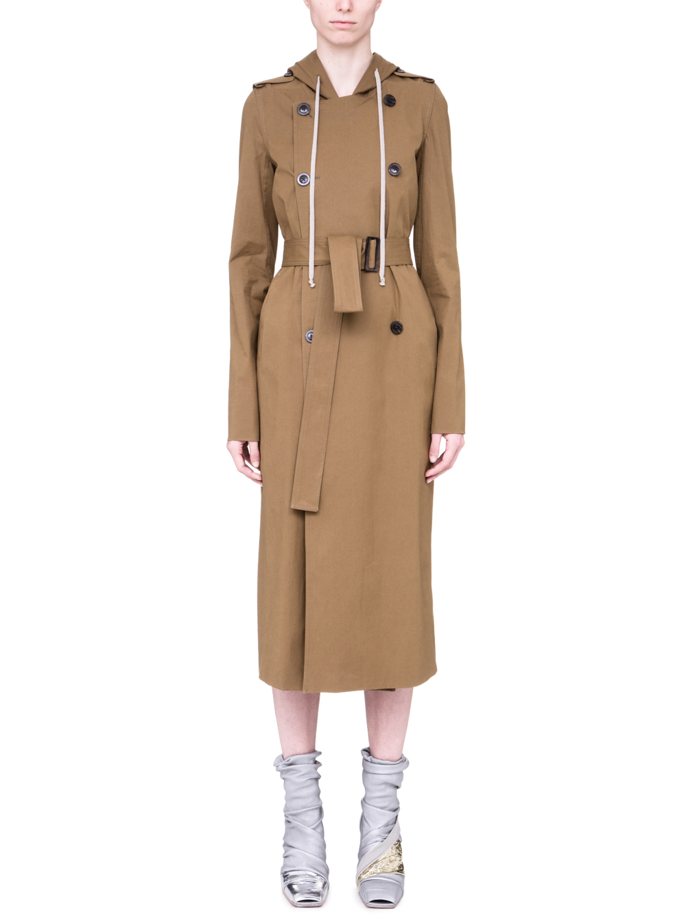 RICK OWENS SS19 BABEL SOFT TRENCH IN MUSTARD GREEN