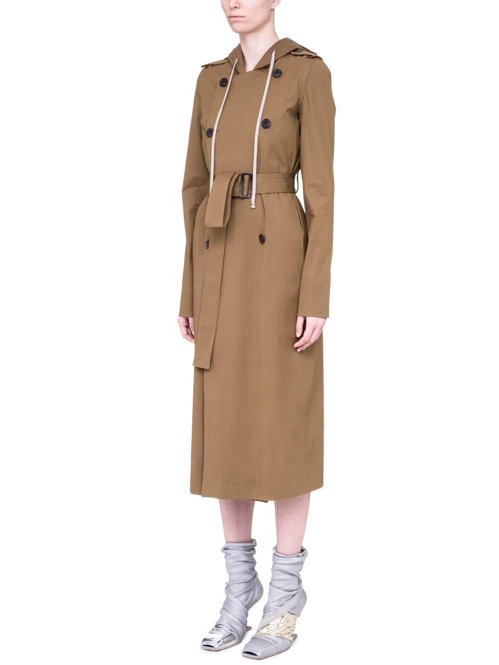 RICK OWENS SS19 BABEL SOFT TRENCH IN MUSTARD GREEN