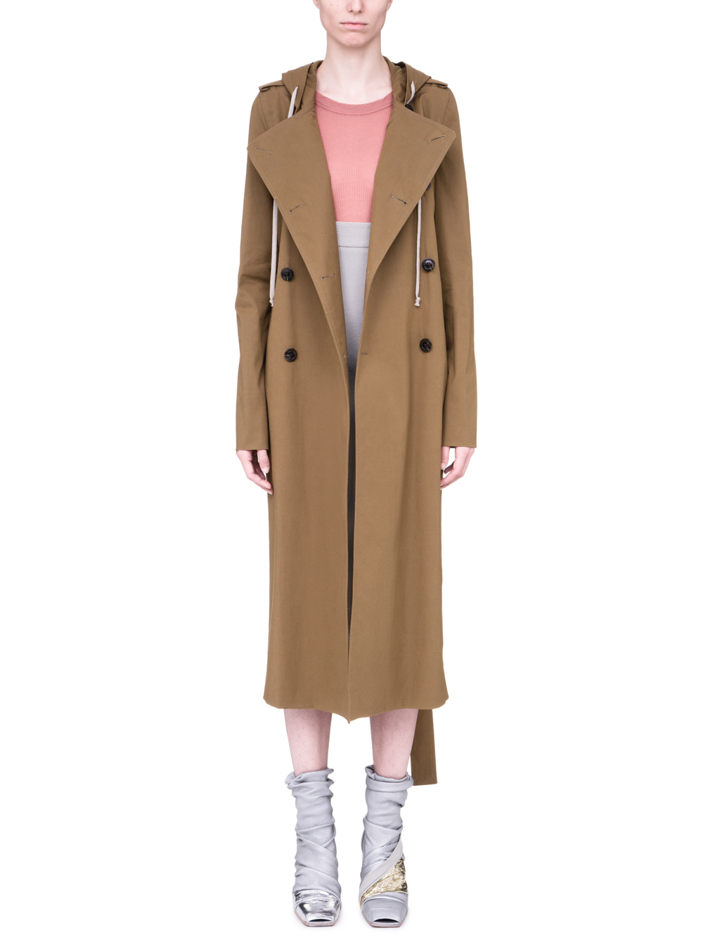 RICK OWENS SS19 BABEL SOFT TRENCH IN MUSTARD GREEN