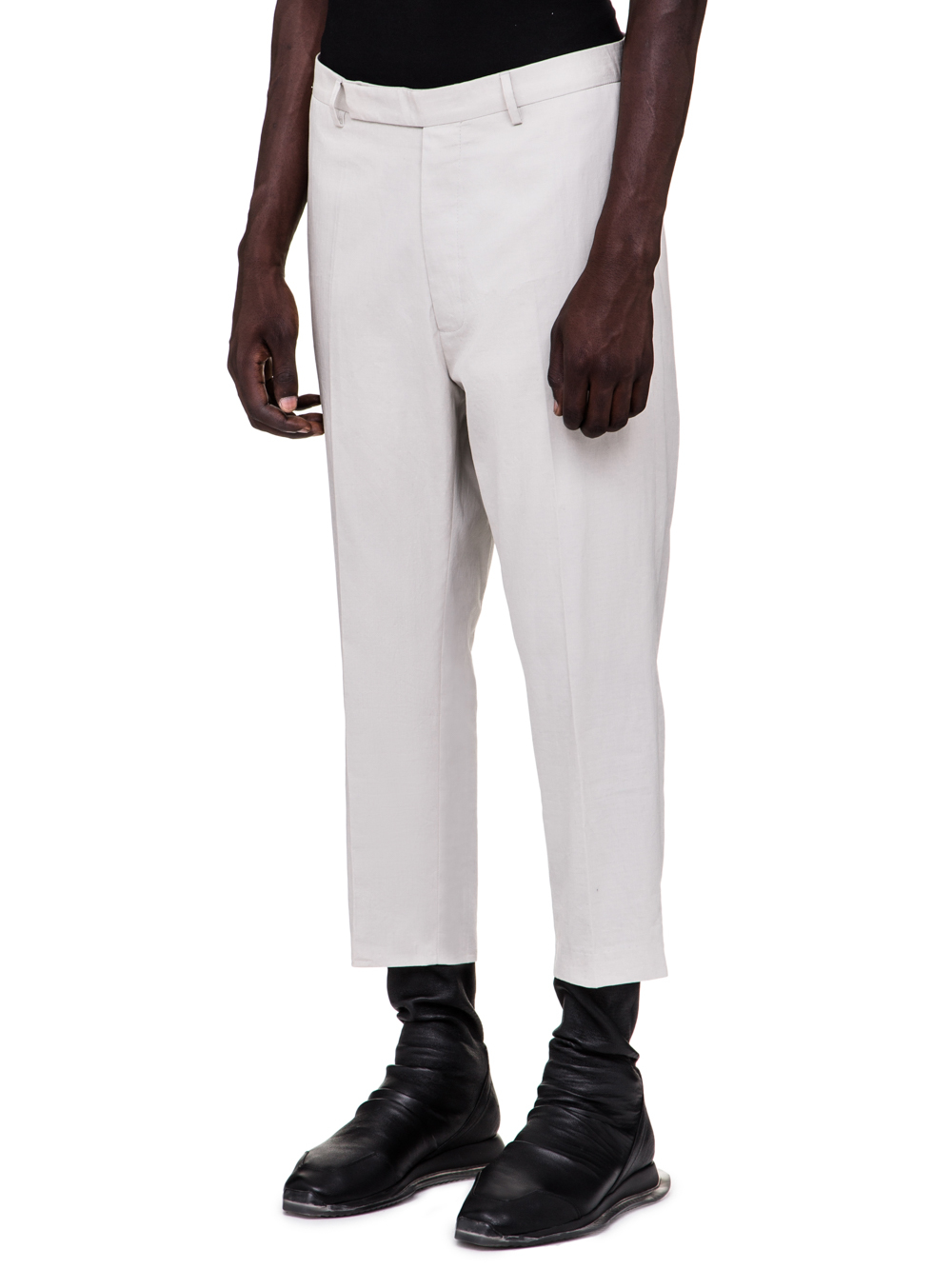 RICK OWENS SS19 BABEL SLIM CROPPED ASTAIRES TROUSERS IN OYSTER LIGHT GREY