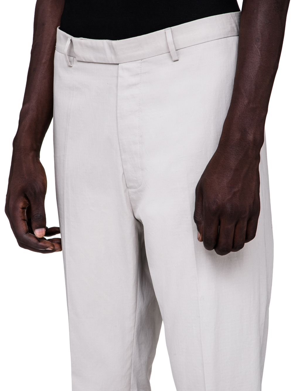 RICK OWENS SS19 BABEL SLIM CROPPED ASTAIRES TROUSERS IN OYSTER LIGHT GREY