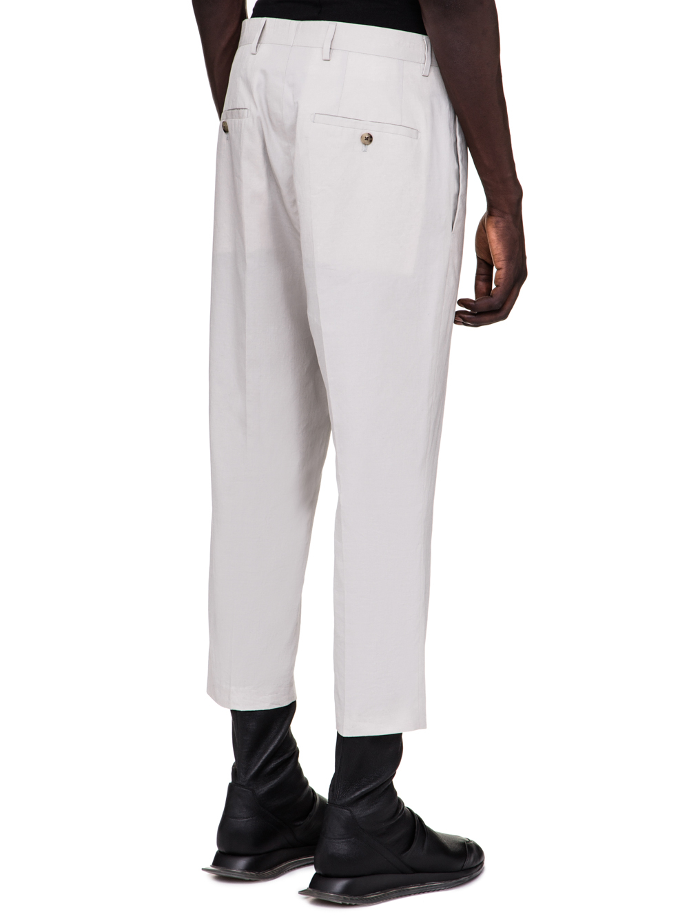 RICK OWENS SS19 BABEL SLIM CROPPED ASTAIRES TROUSERS IN OYSTER LIGHT GREY