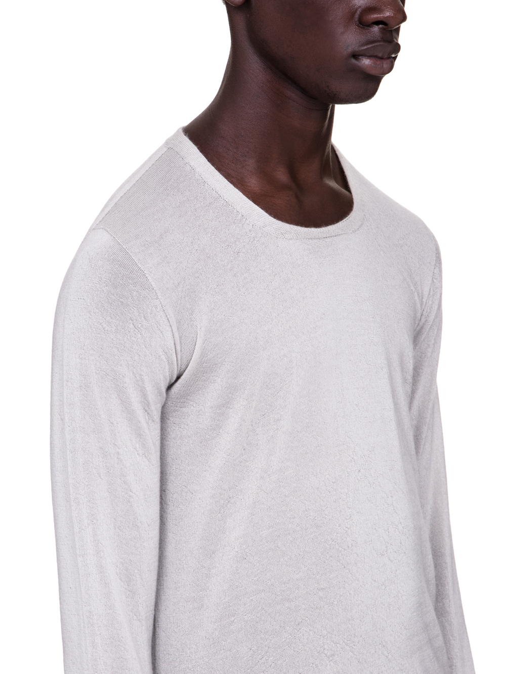 RICK OWENS SS19 BABEL ROUND NECK SWEATER IN OYSTER LIGHT GREY CASHMERE
