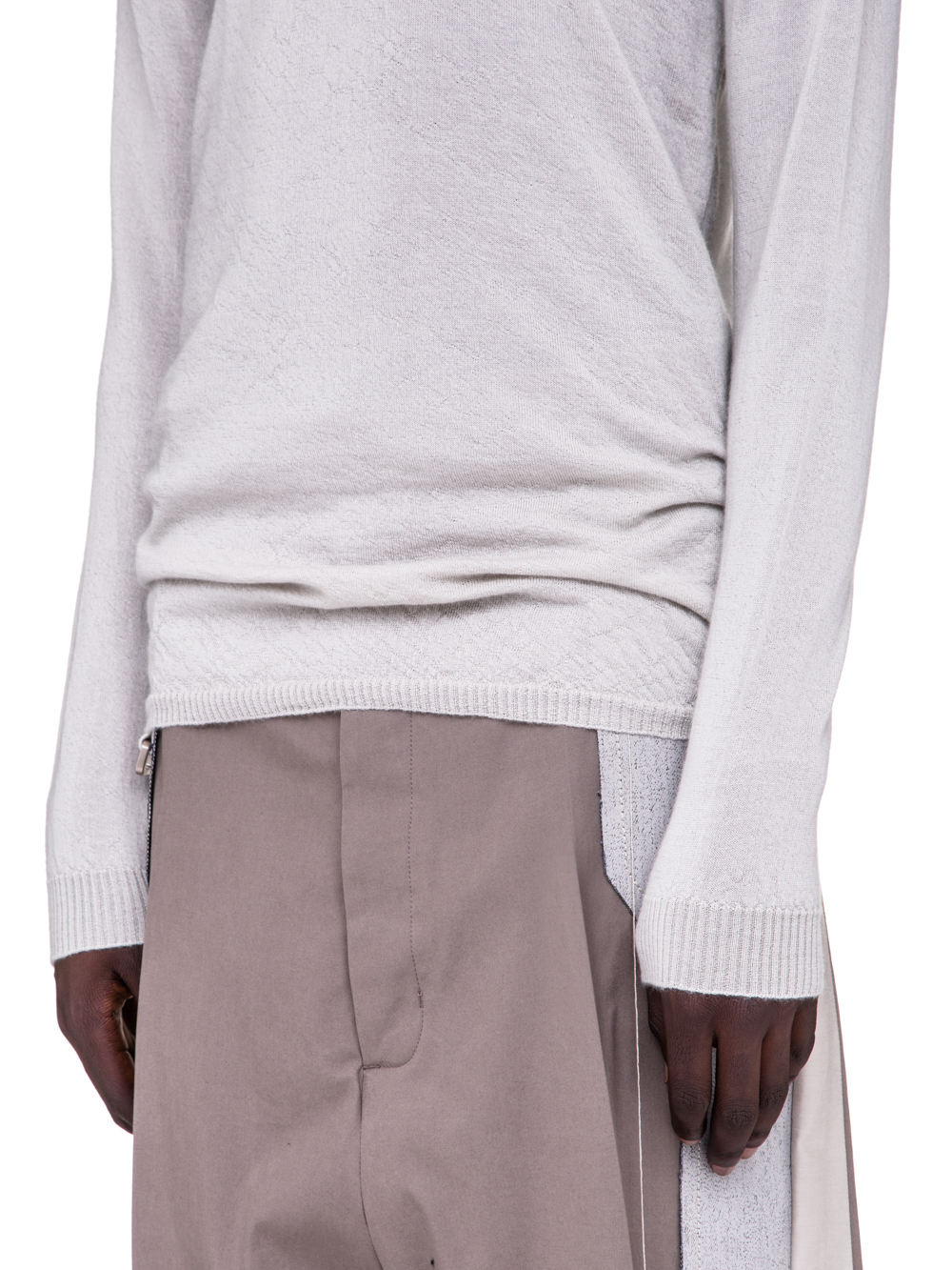 RICK OWENS SS19 BABEL ROUND NECK SWEATER IN OYSTER LIGHT GREY CASHMERE