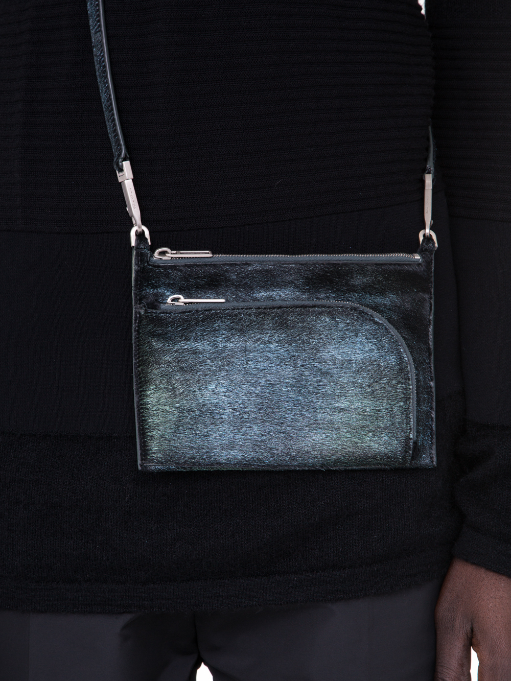 RICK OWENS SS19 BABEL CLUB POUCH IN IRIDESCENT BLUE LEATHER