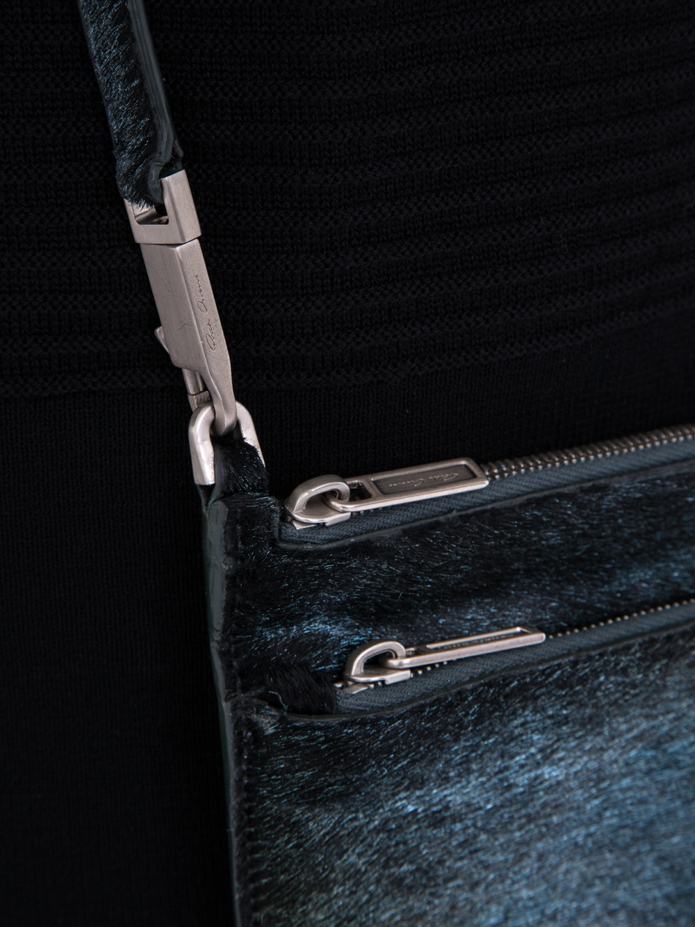 RICK OWENS SS19 BABEL CLUB POUCH IN IRIDESCENT BLUE LEATHER