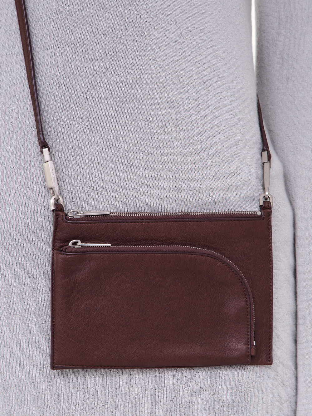 RICK OWENS SS19 BABEL CLUB POUCH IN BLOOD BROWN CALF LEATHER
