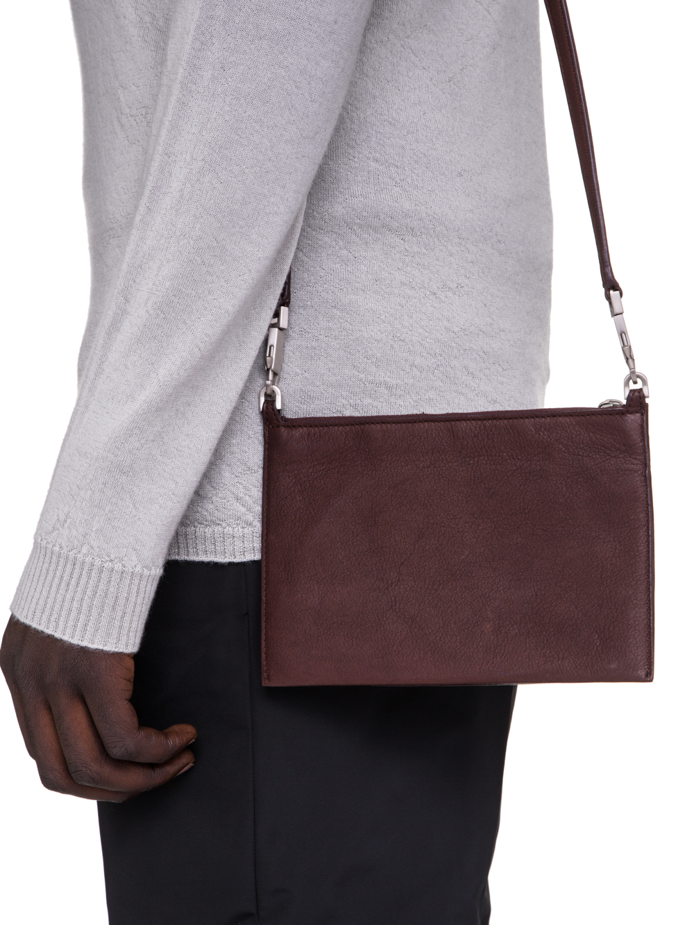 RICK OWENS SS19 BABEL CLUB POUCH IN BLOOD BROWN CALF LEATHER