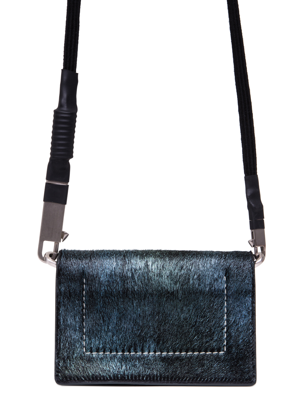 RICK OWENS SS19 BABEL LUNCH BAG IN IRIDESCENT BLUE LEATHER