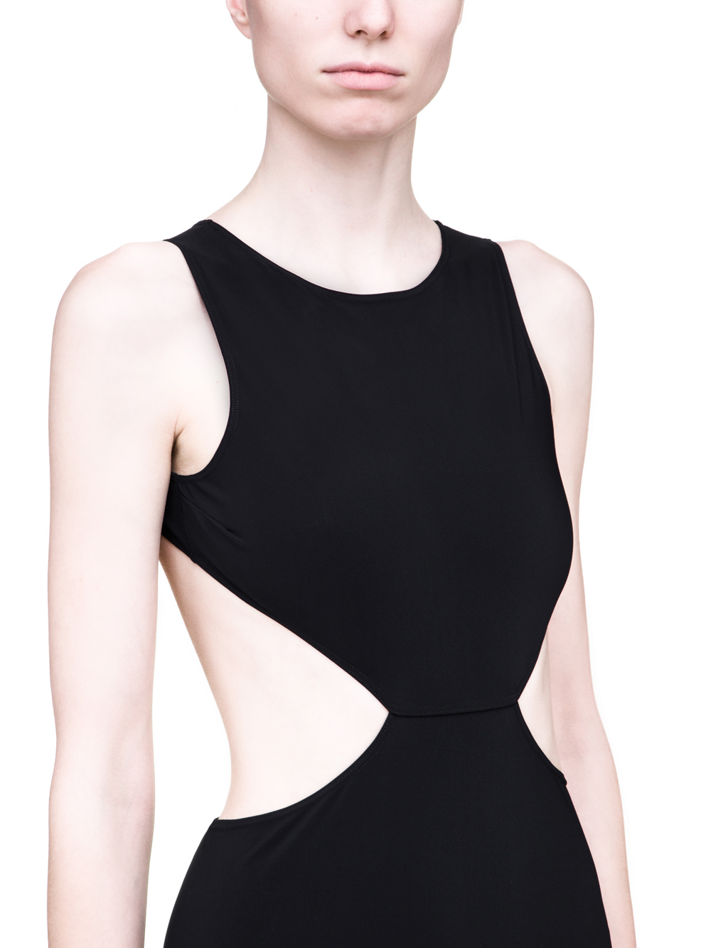 RICK OWENS SS19 BABEL NOTCHED ONE PIECE SWIMSUIT IN BLACK