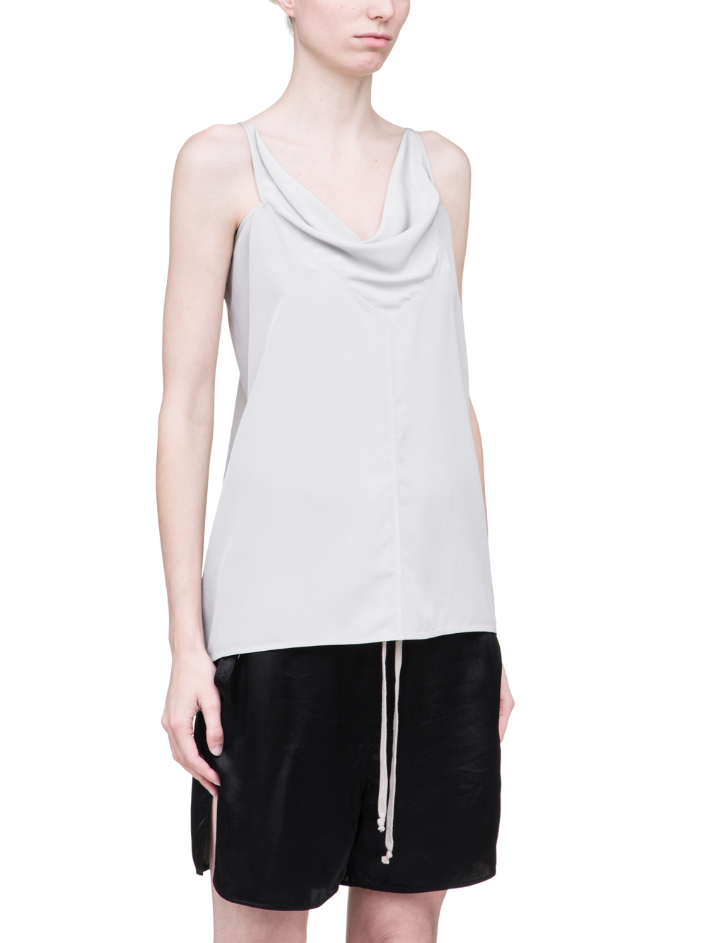 RICK OWENS SS19 BABEL NASKA TOP IN OYSTER LIGHT GREY SILK