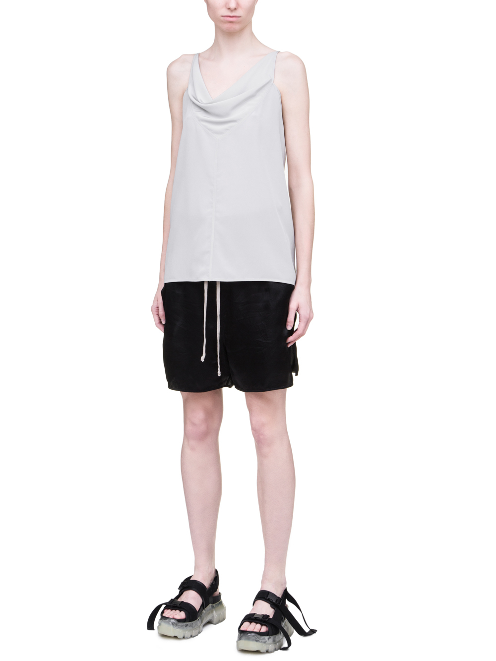 RICK OWENS SS19 BABEL NASKA TOP IN OYSTER LIGHT GREY SILK