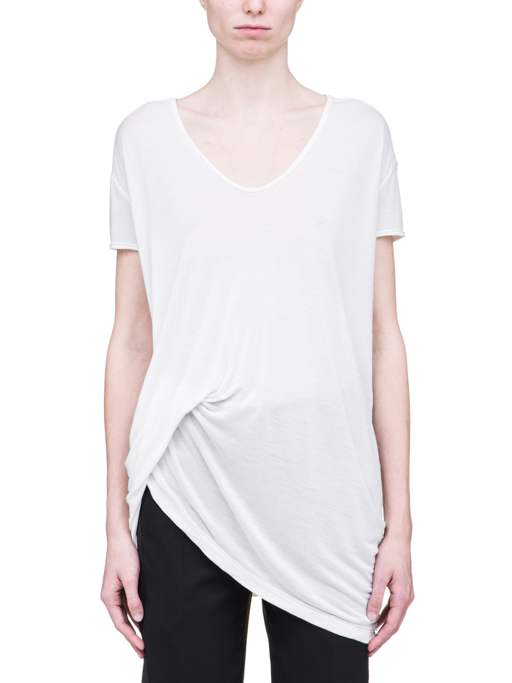 RICK OWENS SS19 BABEL HIKED TEE IN MILK WHITE VISCOSE SILK