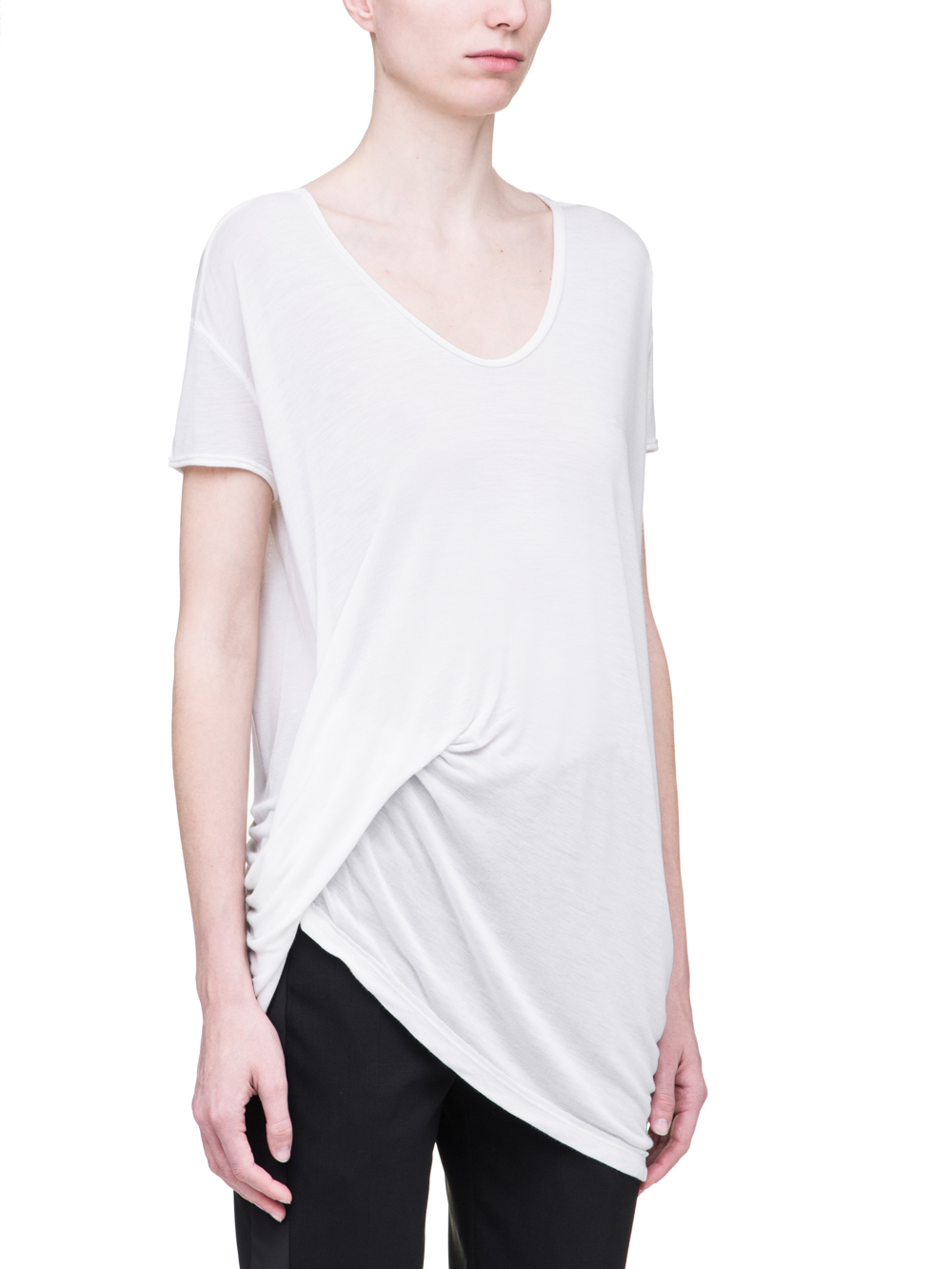 RICK OWENS SS19 BABEL HIKED TEE IN MILK WHITE VISCOSE SILK