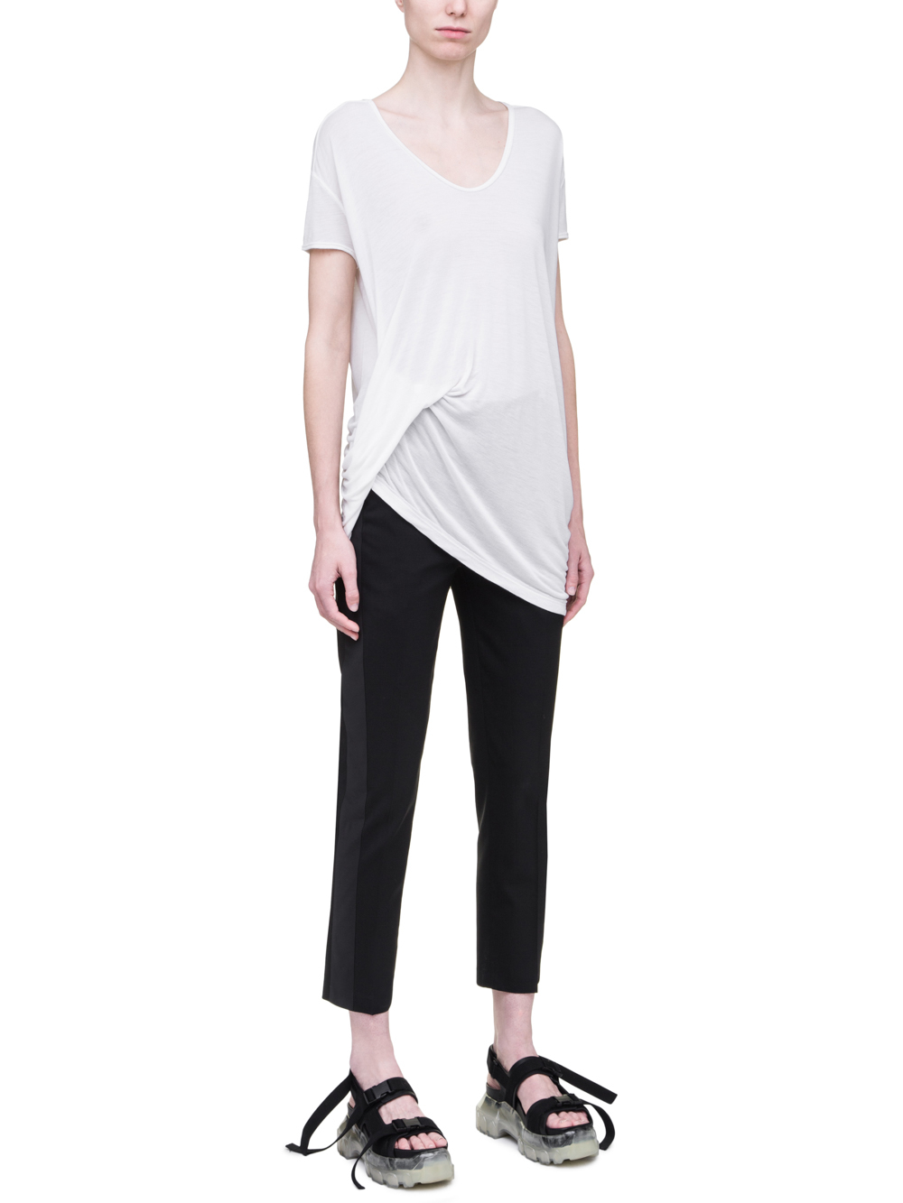 RICK OWENS SS19 BABEL HIKED TEE IN MILK WHITE VISCOSE SILK
