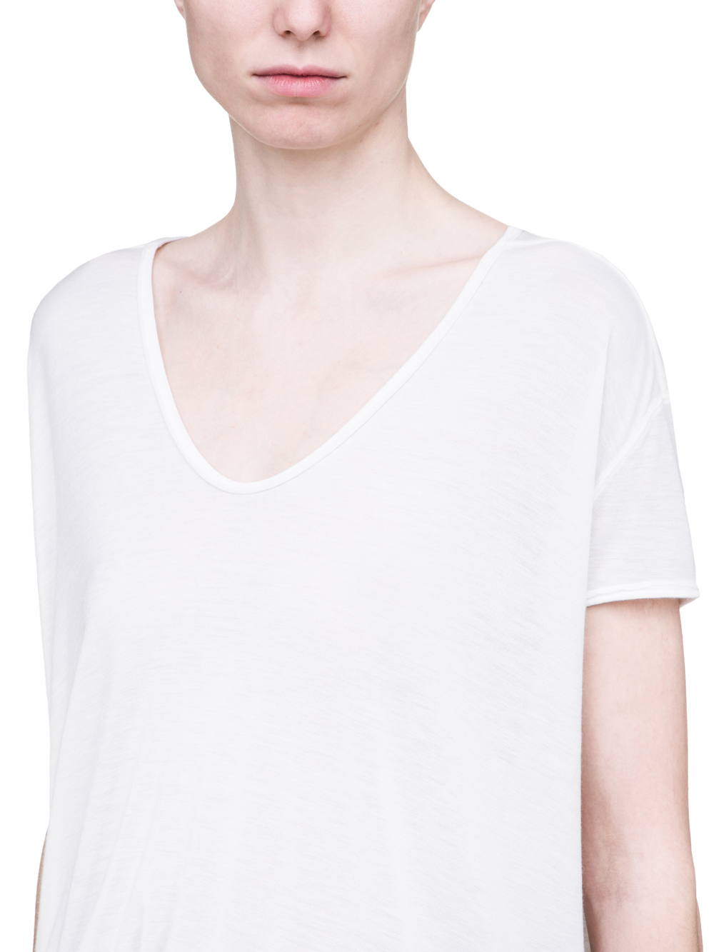 RICK OWENS SS19 BABEL HIKED TEE IN MILK WHITE VISCOSE SILK