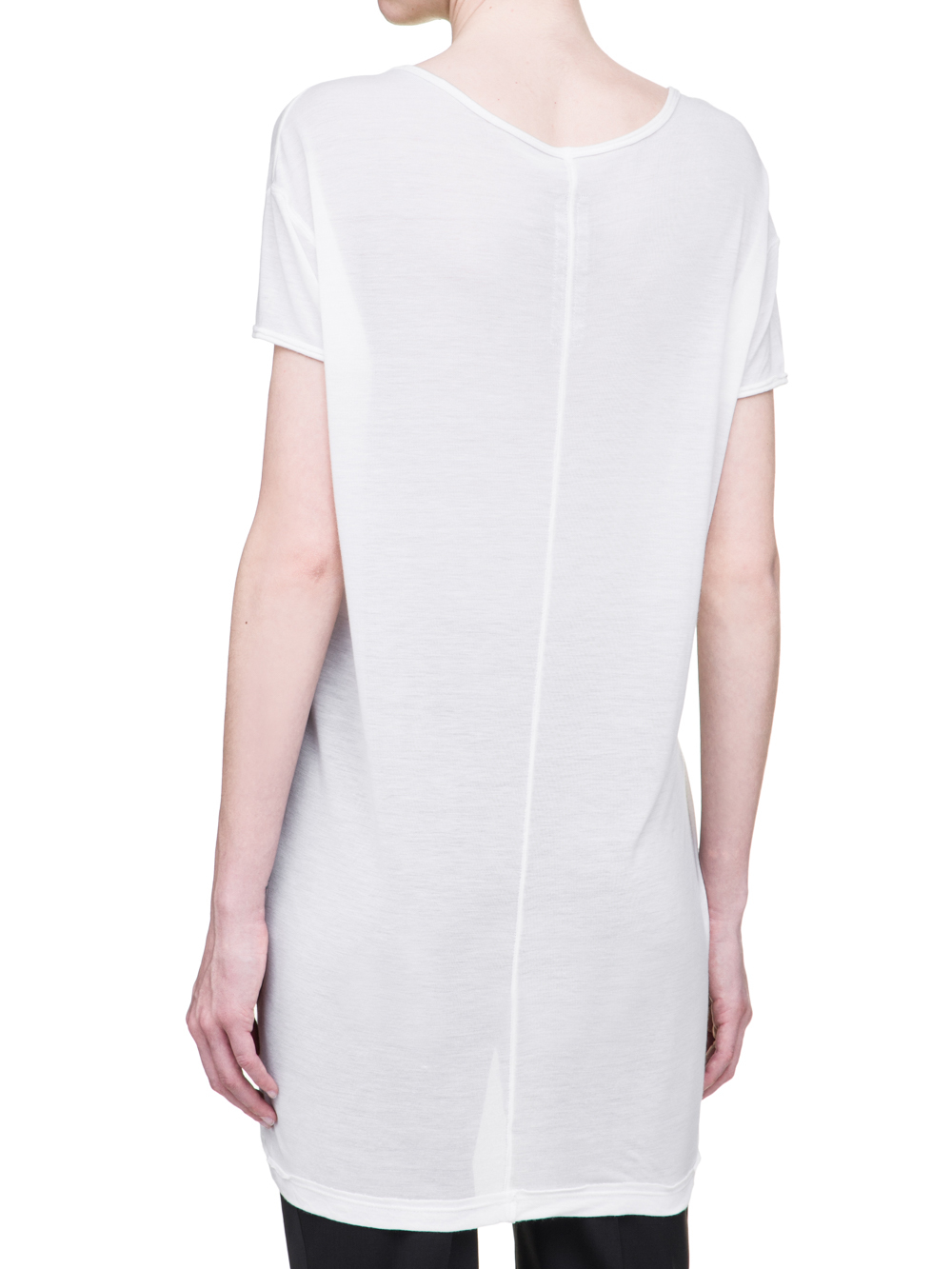 RICK OWENS SS19 BABEL HIKED TEE IN MILK WHITE VISCOSE SILK