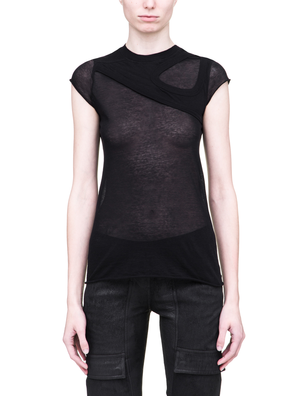 RICK OWENS SS19 BABEL ONE AND ONE QUARTER TEE IN BLACK LIGHT COTTON