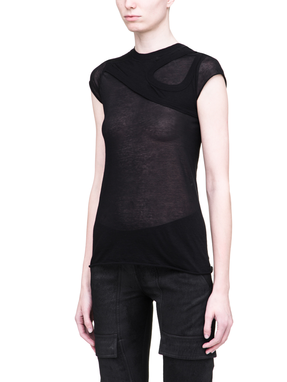 RICK OWENS SS19 BABEL ONE AND ONE QUARTER TEE IN BLACK LIGHT COTTON