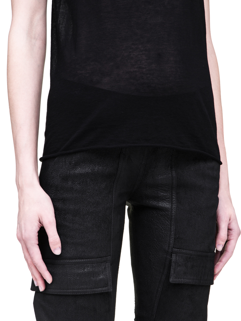 RICK OWENS SS19 BABEL ONE AND ONE QUARTER TEE IN BLACK LIGHT COTTON
