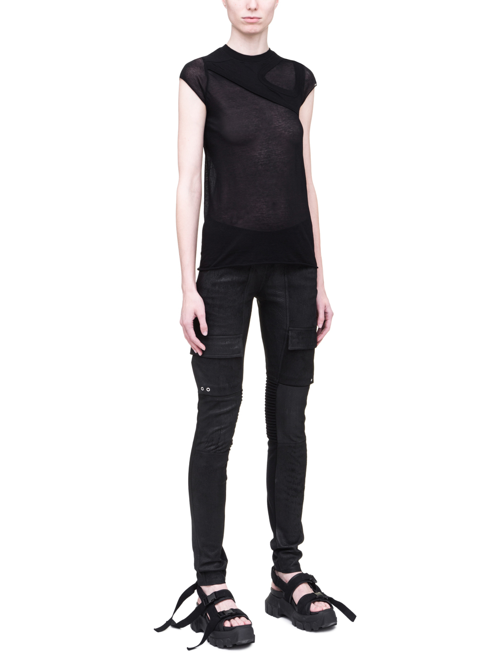 RICK OWENS SS19 BABEL ONE AND ONE QUARTER TEE IN BLACK LIGHT COTTON