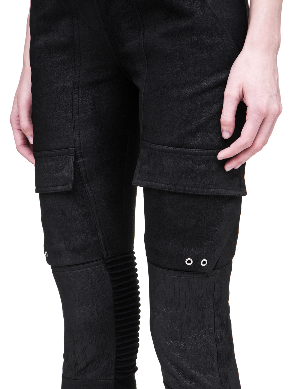 RICK OWENS SS19 BABEL LEATHER LEGGINGS IN BLACK STRETCH BLISTER LEATHER