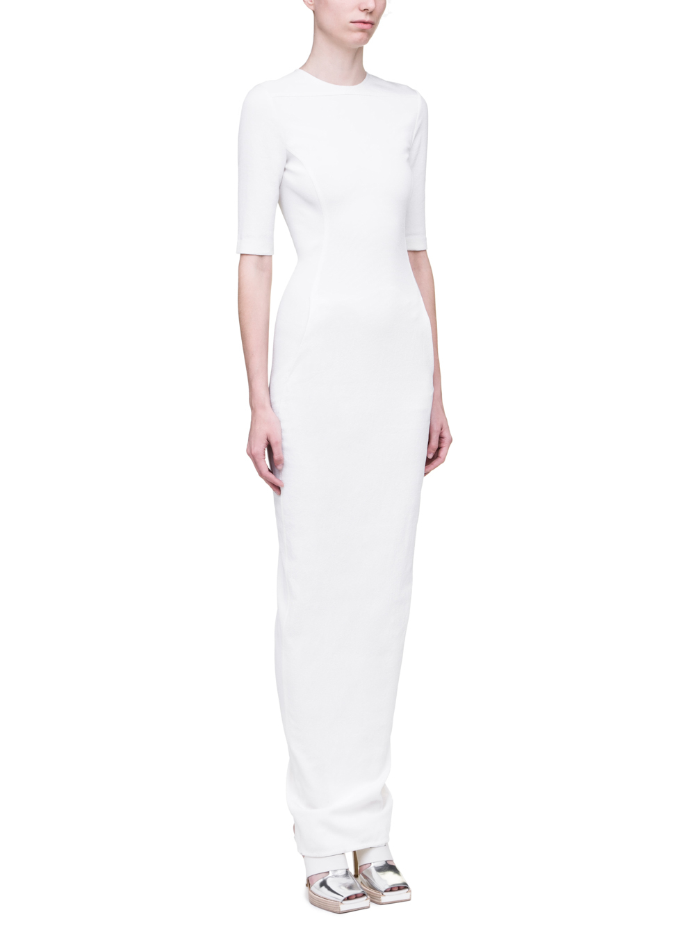 RICK OWENS SS19 BABEL OFFICE GOWN IN MILK WHITE