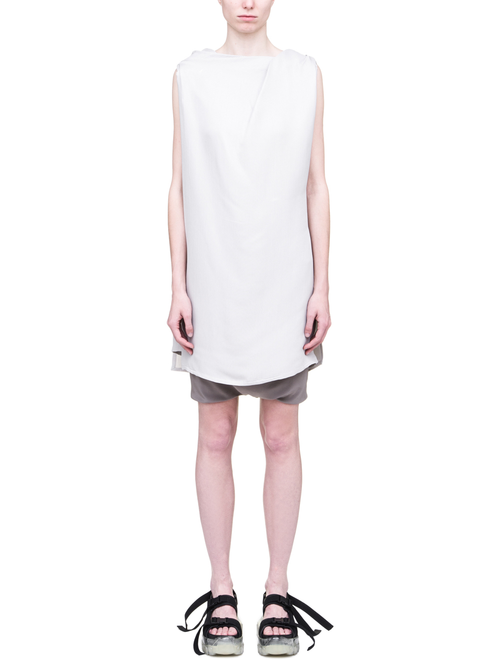 RICK OWENS SS19 BABEL TOGA TOP IN OYSTER LIGHT GREY SILK