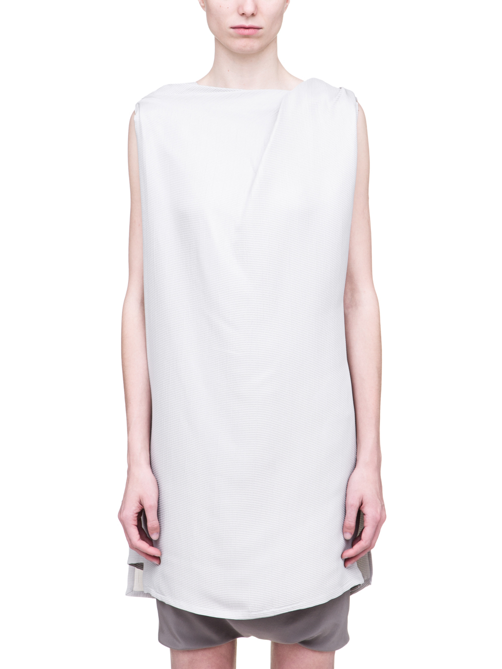 RICK OWENS SS19 BABEL TOGA TOP IN OYSTER LIGHT GREY SILK