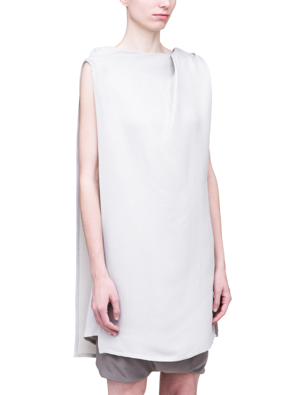 RICK OWENS SS19 BABEL TOGA TOP IN OYSTER LIGHT GREY SILK