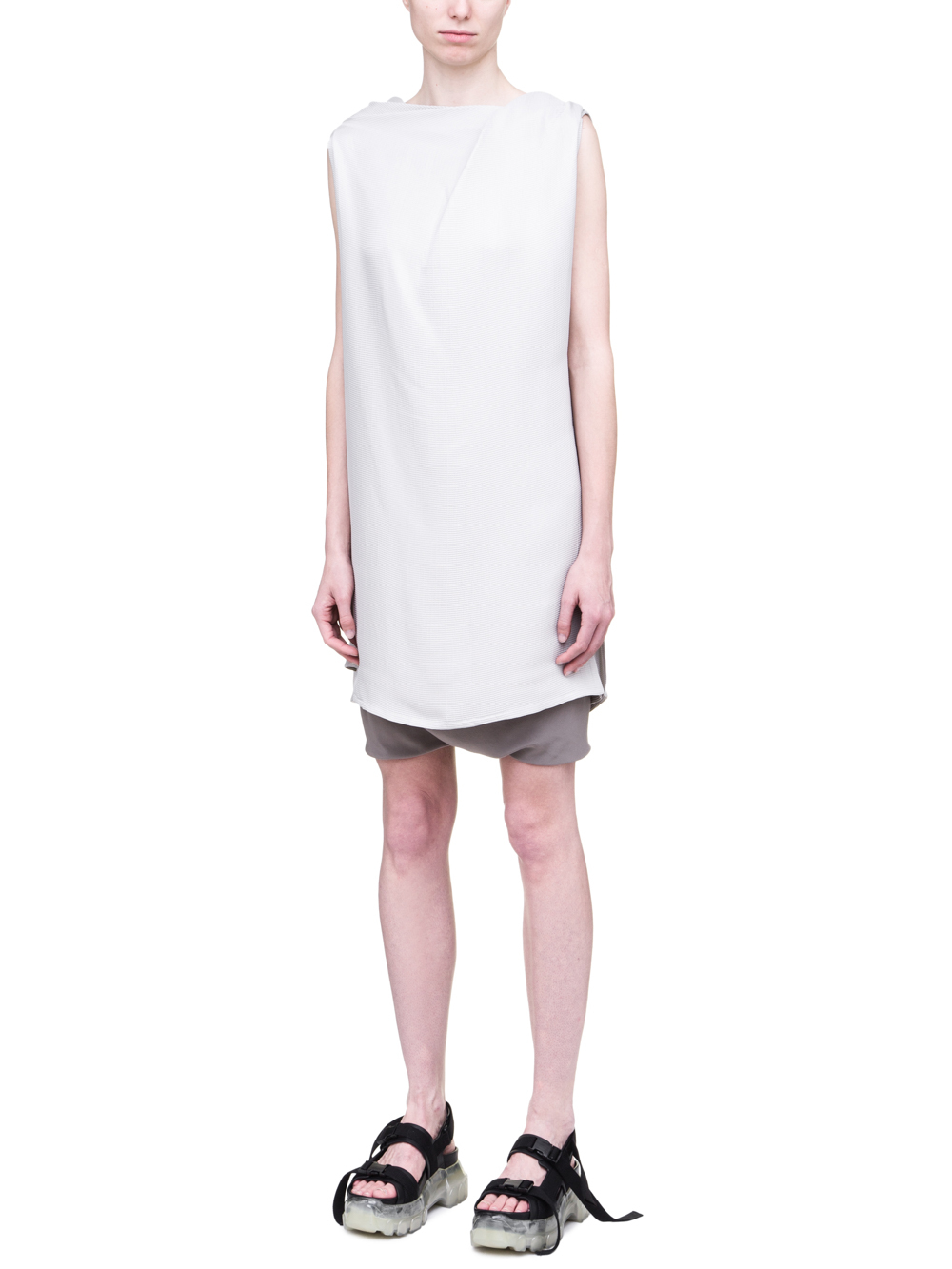RICK OWENS SS19 BABEL TOGA TOP IN OYSTER LIGHT GREY SILK
