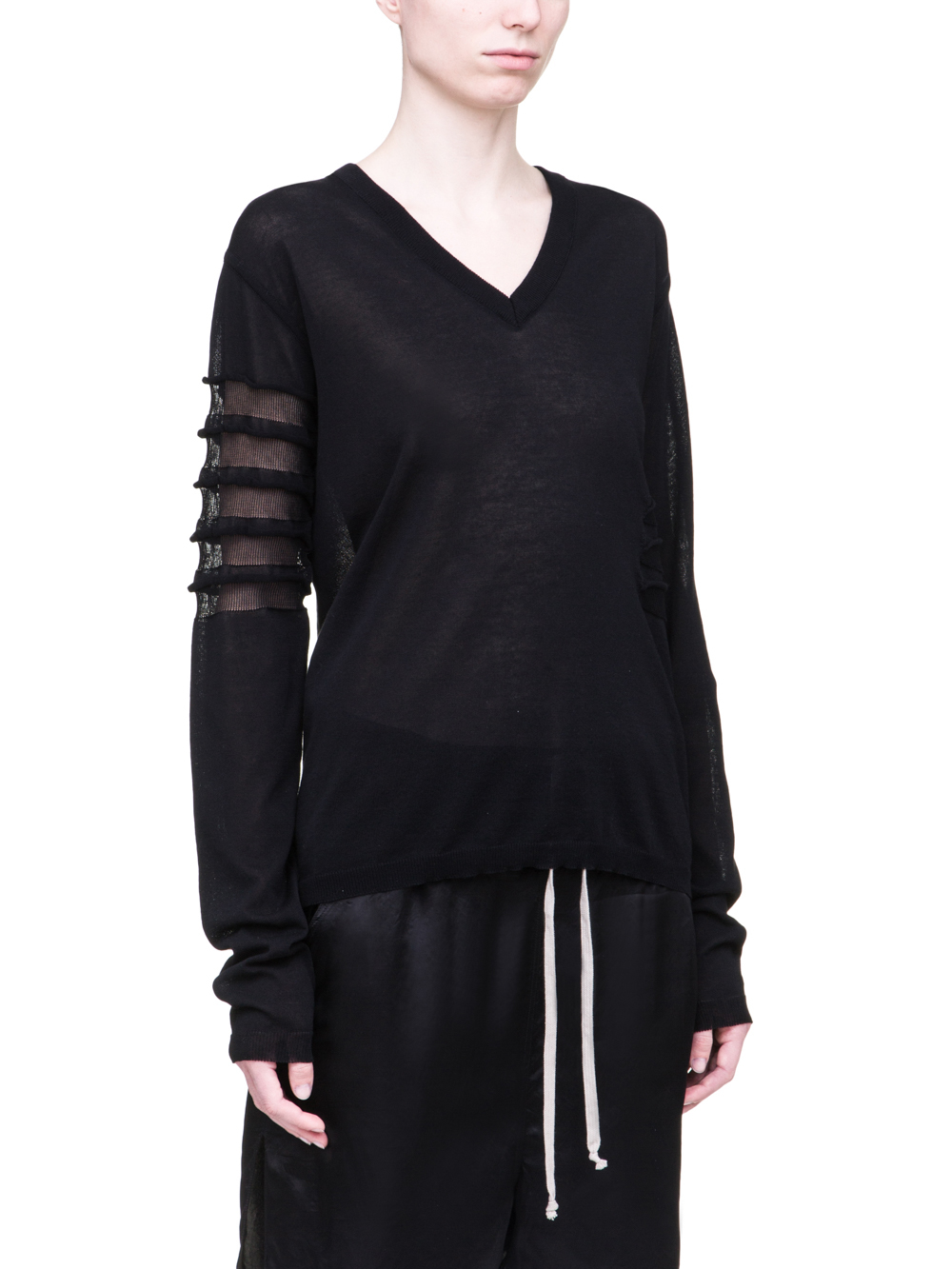 RICK OWENS SS19 BABEL SOFT V NECK SWEATSHIRT IN BLACK LIGHT COTTON