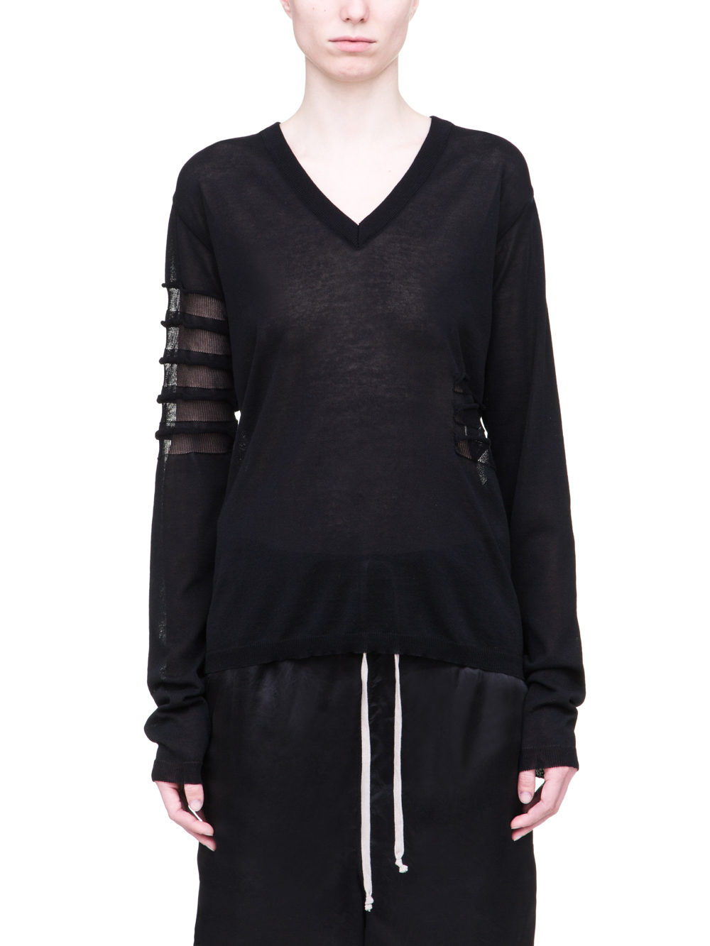 RICK OWENS SS19 BABEL SOFT V NECK SWEATSHIRT IN BLACK LIGHT COTTON
