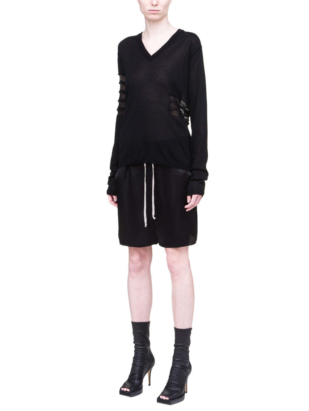 RICK OWENS SS19 BABEL SOFT V NECK SWEATSHIRT IN BLACK LIGHT COTTON