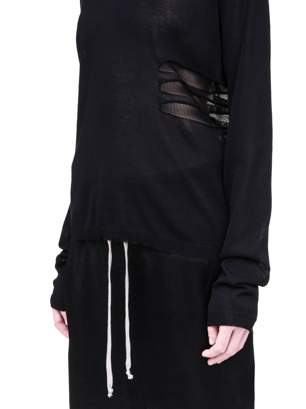 RICK OWENS SS19 BABEL SOFT V NECK SWEATSHIRT IN BLACK LIGHT COTTON