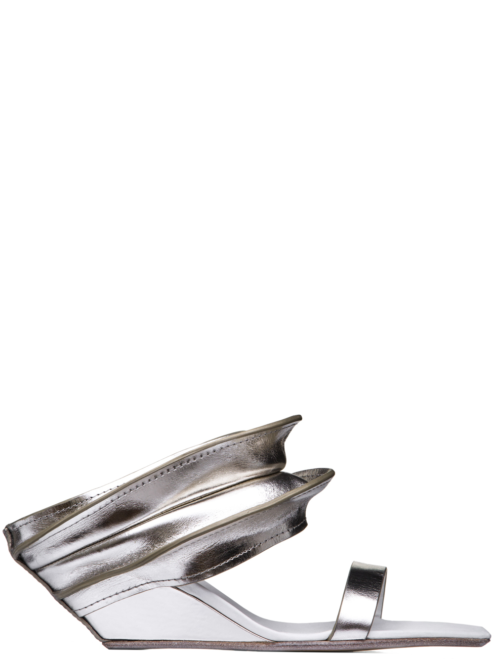 RICK OWENS SS19 BABEL RHINO WEDGE PLATFORM SANDALS IN SILVER LEATHER