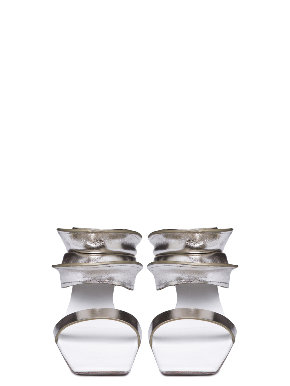 RICK OWENS SS19 BABEL RHINO WEDGE PLATFORM SANDALS IN SILVER LEATHER