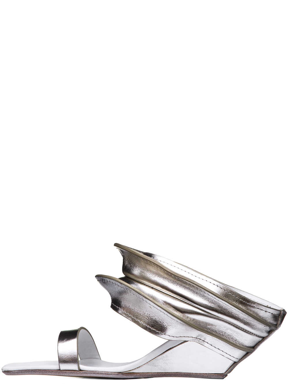 RICK OWENS SS19 BABEL RHINO WEDGE PLATFORM SANDALS IN SILVER LEATHER