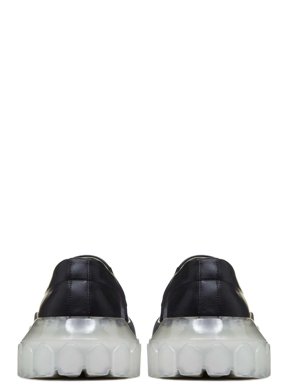 RICK OWENS SS19 BABEL TRACTOR BOAT SNEAKERS IN BLACK CALF LEATHER ""CLEAR"" TRANSPARENT TRACTOR SOLES